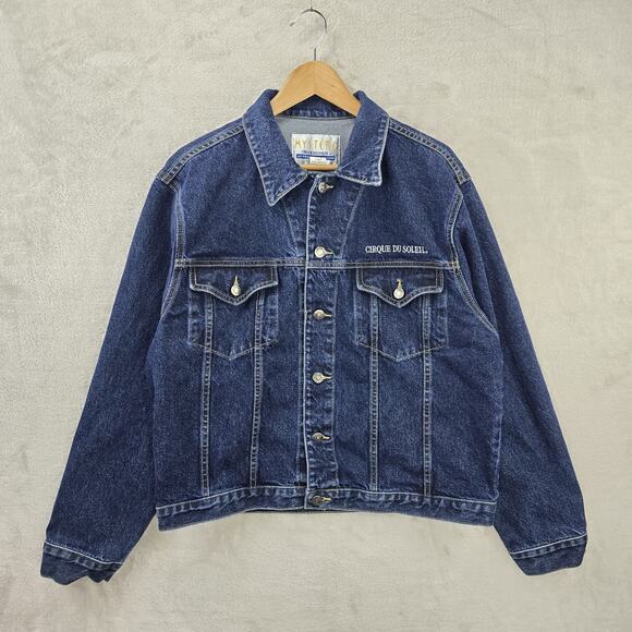 Vintage Mystere Cirque Du Soleil Embroidered Denim Jean Jacket Large 90s Trucker - Picture 4 of 12